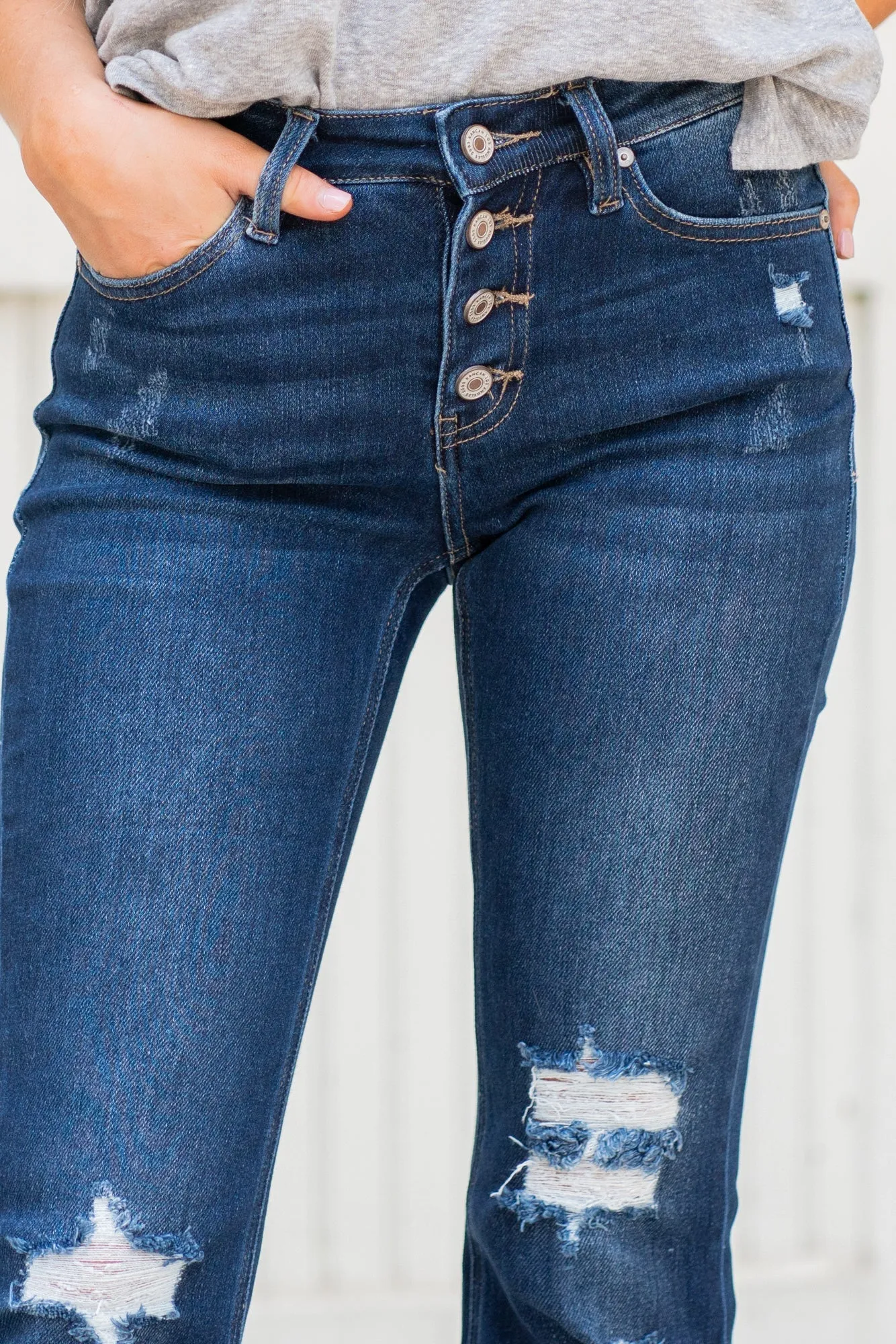 Petite Downey Mid Rise Button Fly Flare