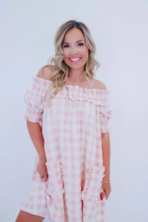 Playful Plaid Off The Shoulder Dress