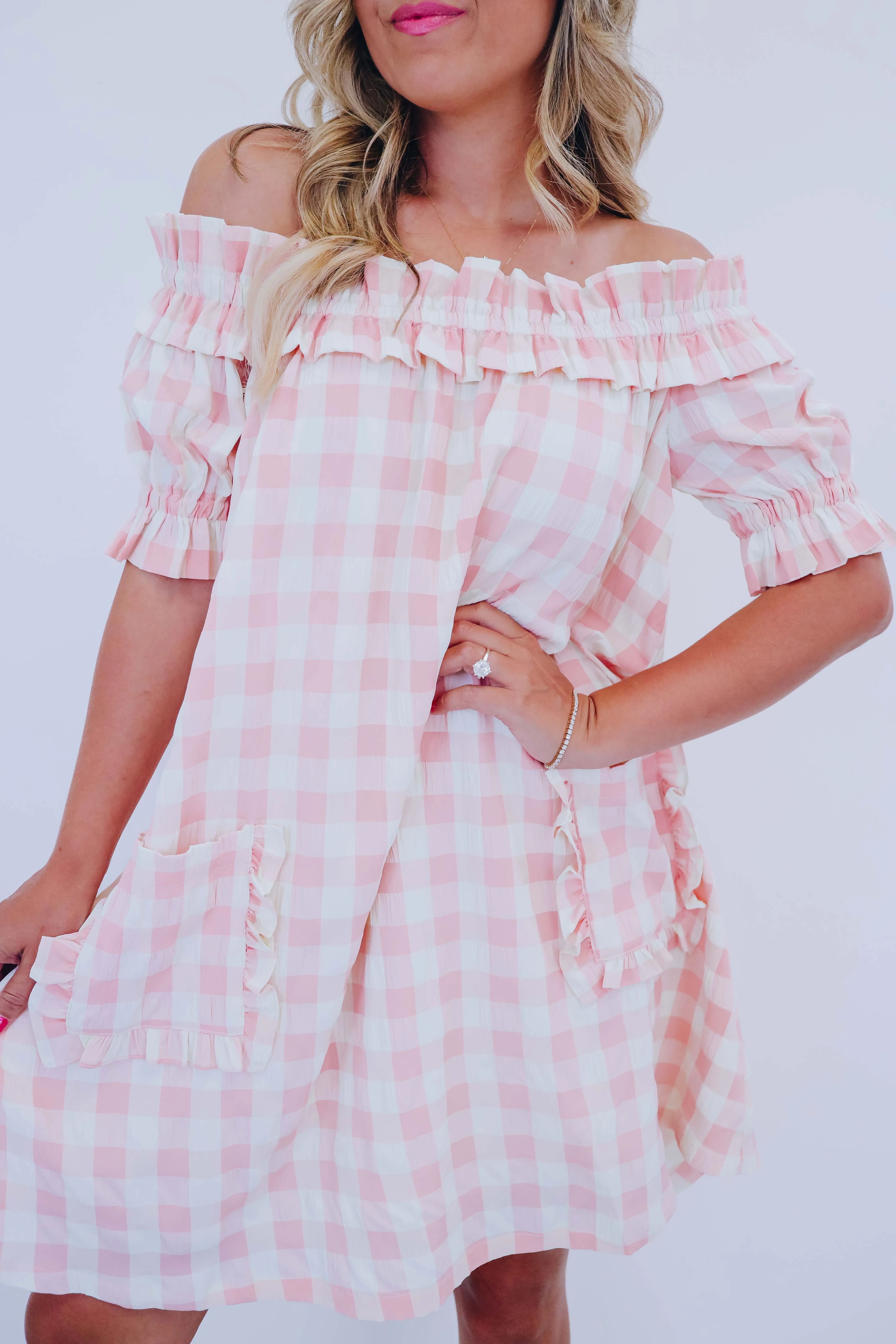 Playful Plaid Off The Shoulder Dress