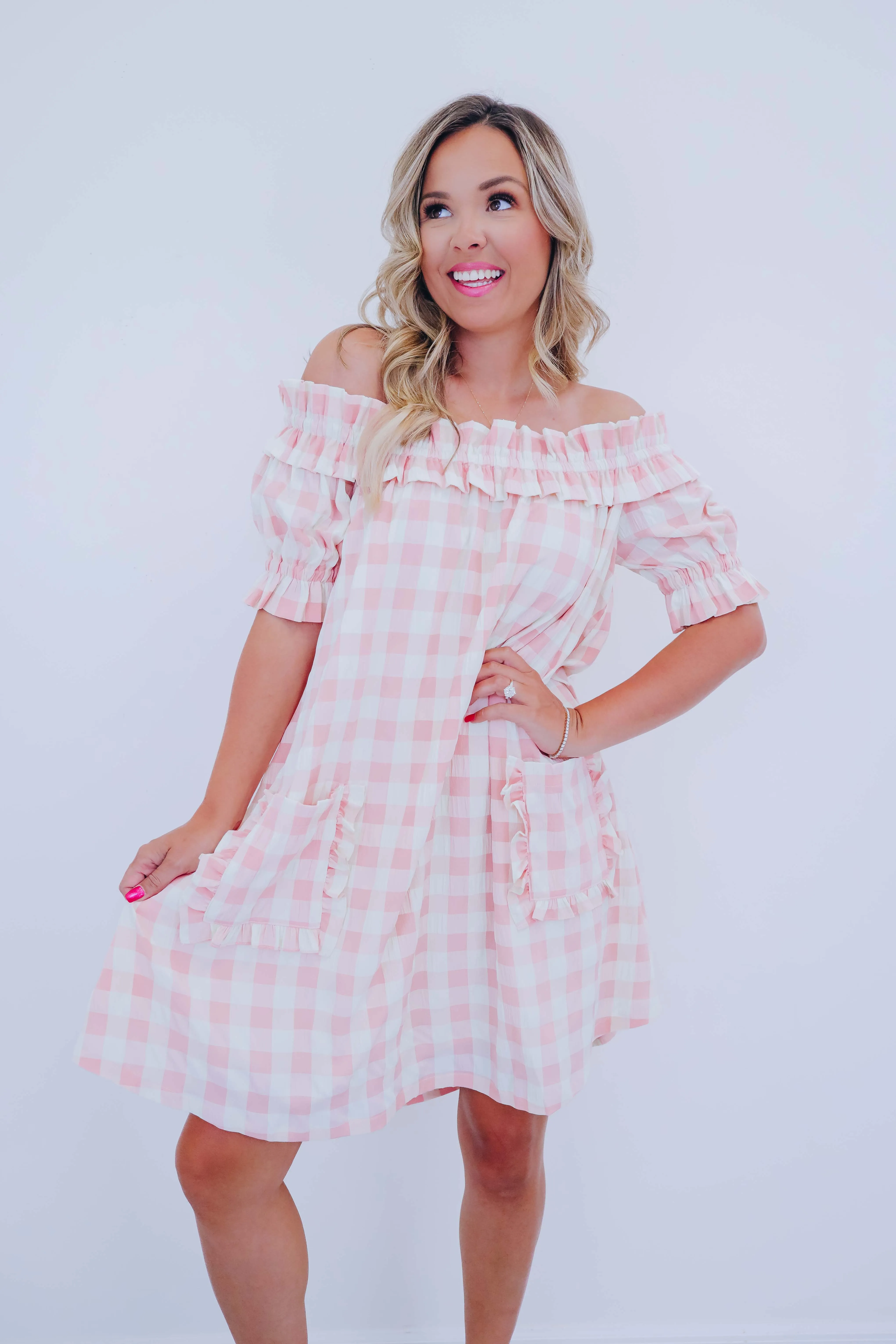 Playful Plaid Off The Shoulder Dress