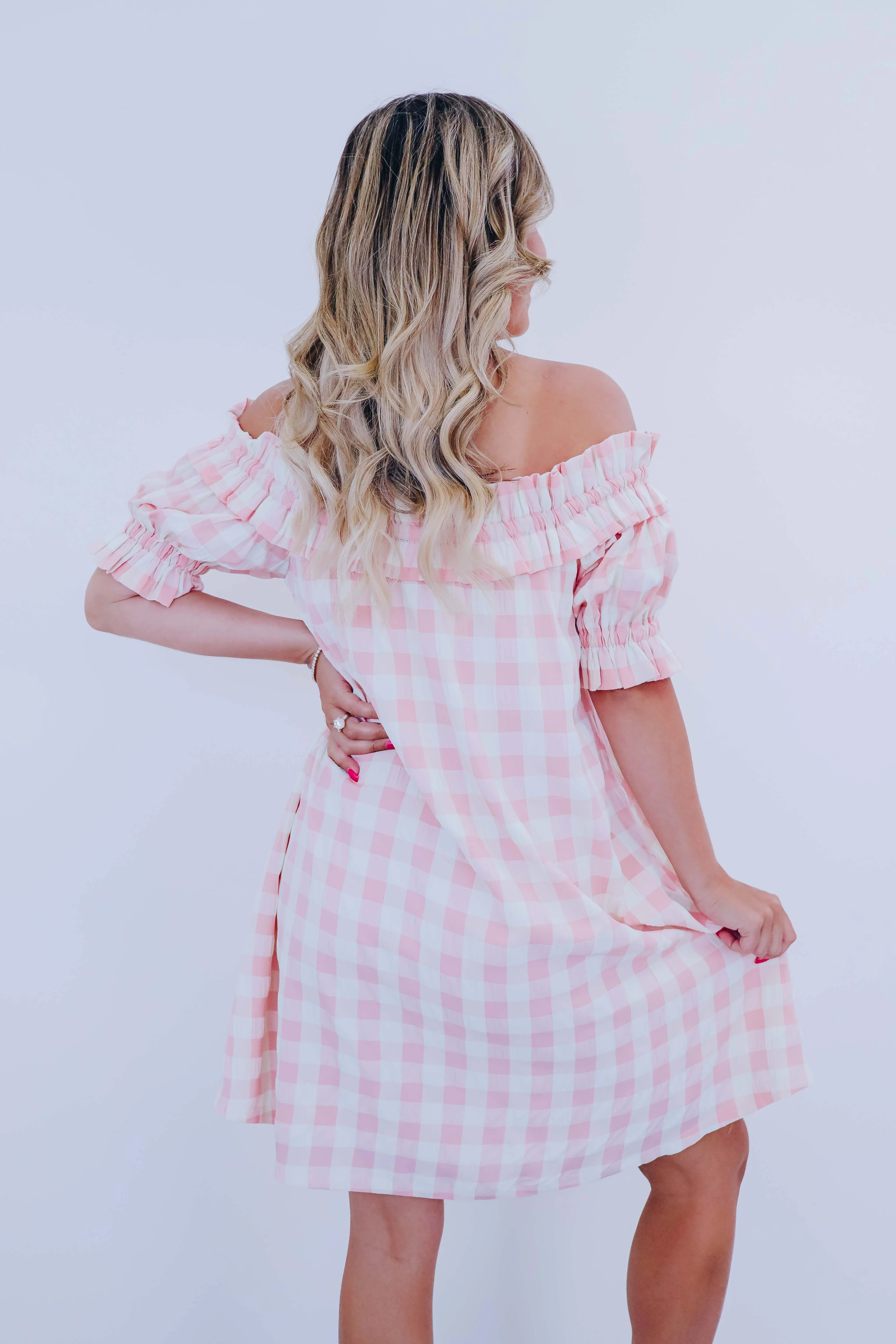 Playful Plaid Off The Shoulder Dress