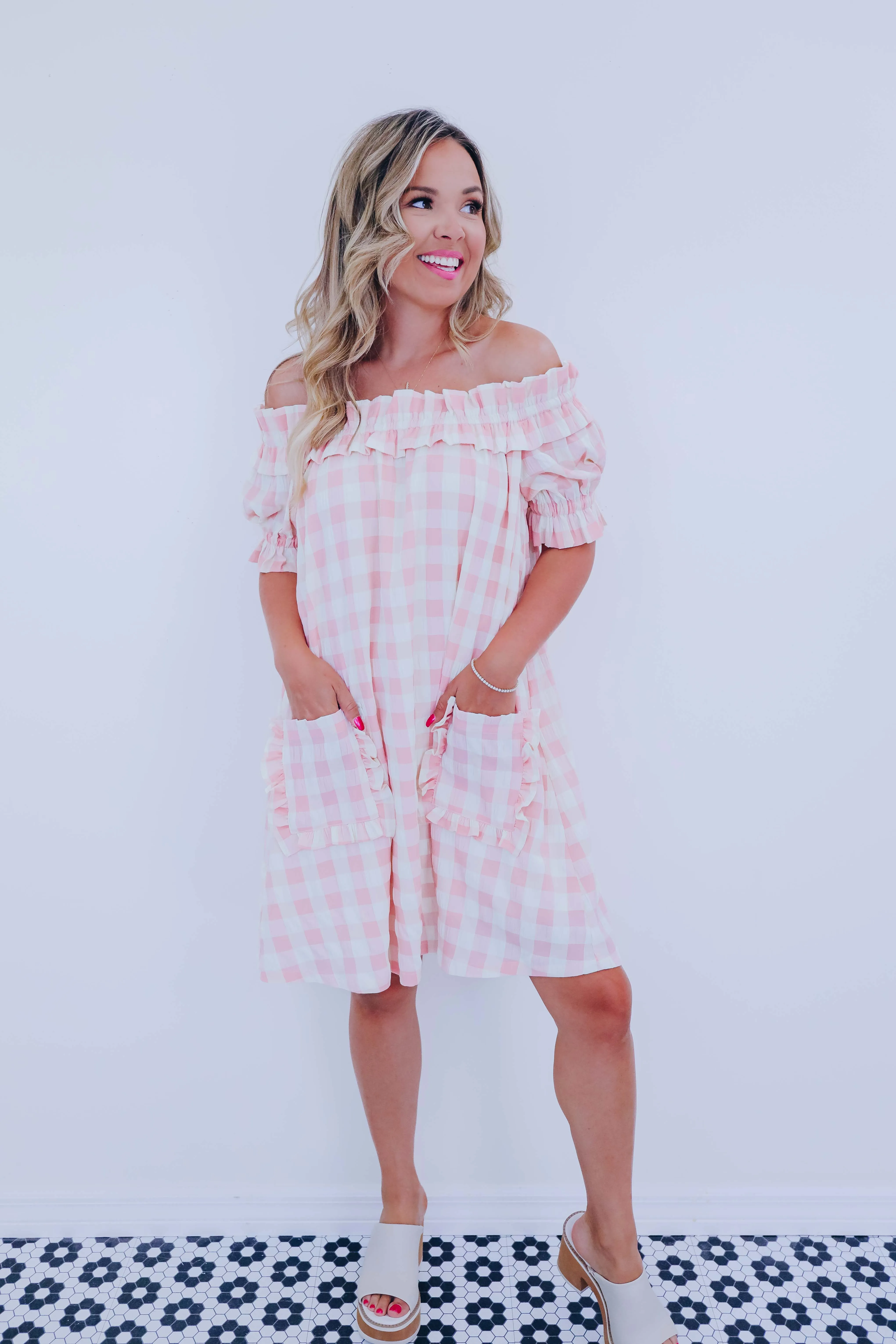Playful Plaid Off The Shoulder Dress