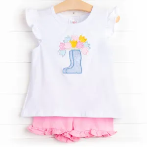 Rain Showers and Flowers Applique Short Set, Pink