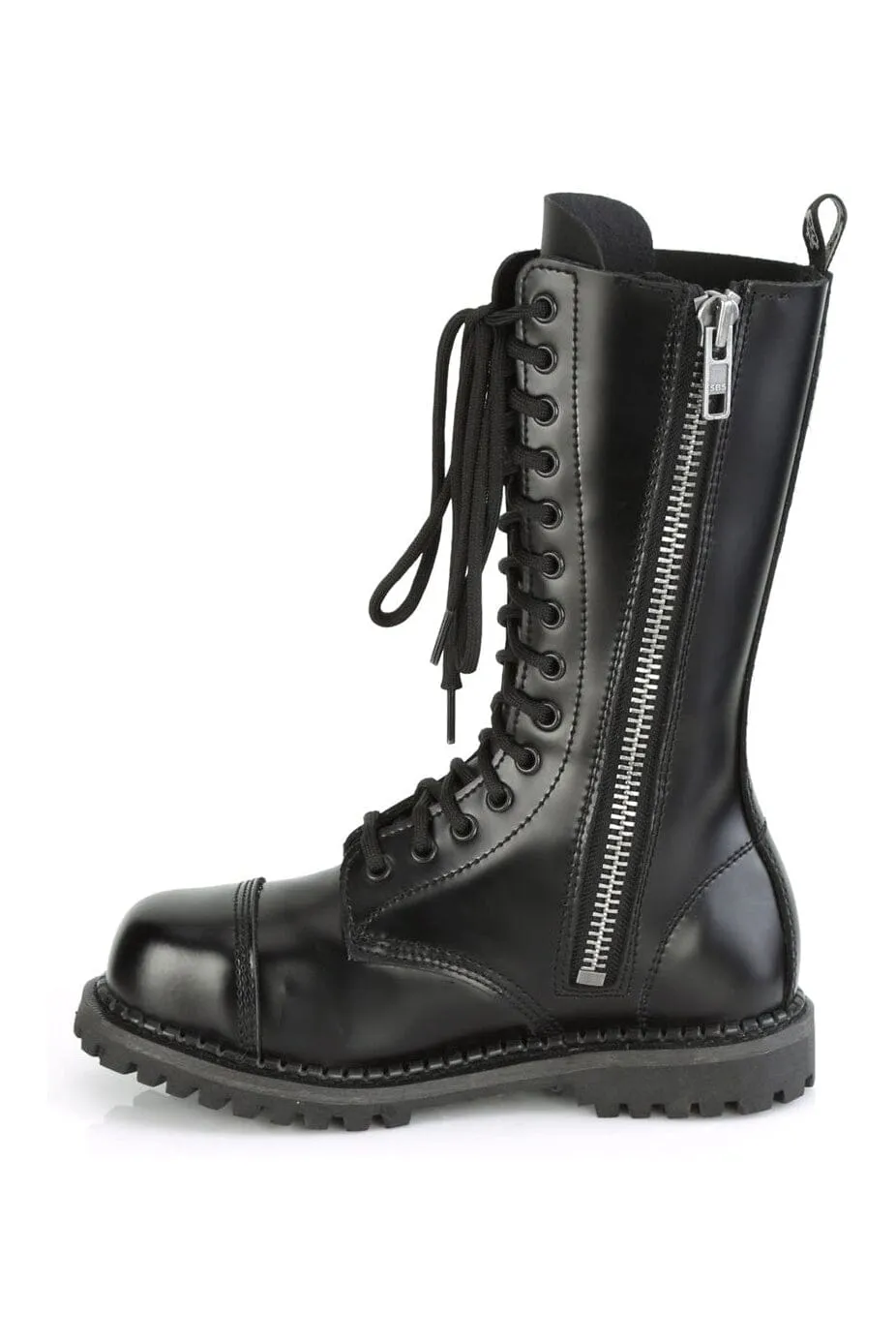 RIOT-14 Black Leather Knee Boot