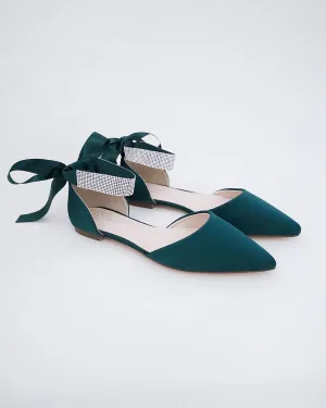 Satin Pointy Toe Evening Flats with Rhinestones Strap