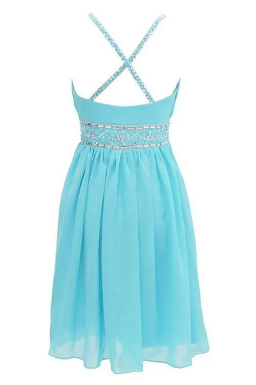Sexy A-line Halter Knee Length Chiffon Homecoming Dress With Beading TR0154