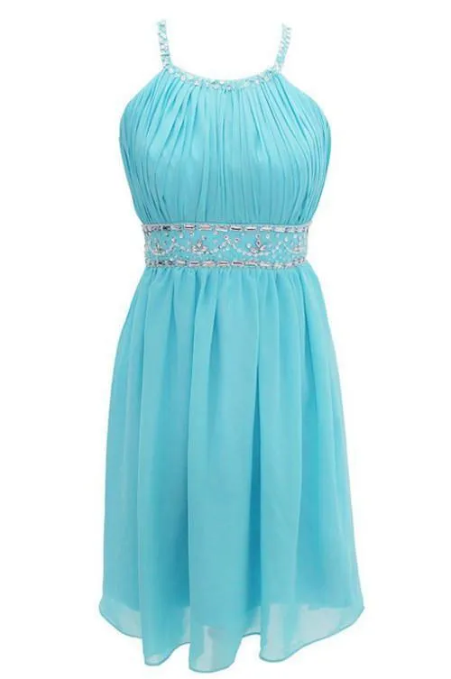 Sexy A-line Halter Knee Length Chiffon Homecoming Dress With Beading TR0154