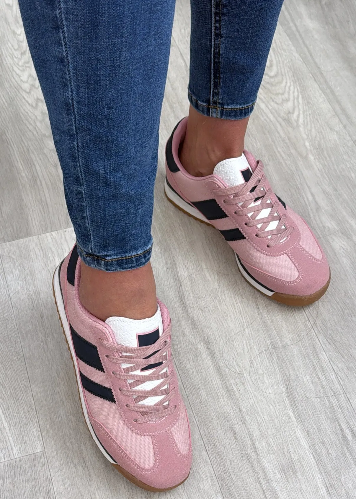 Shonda Pink Navy Stripe Trainers