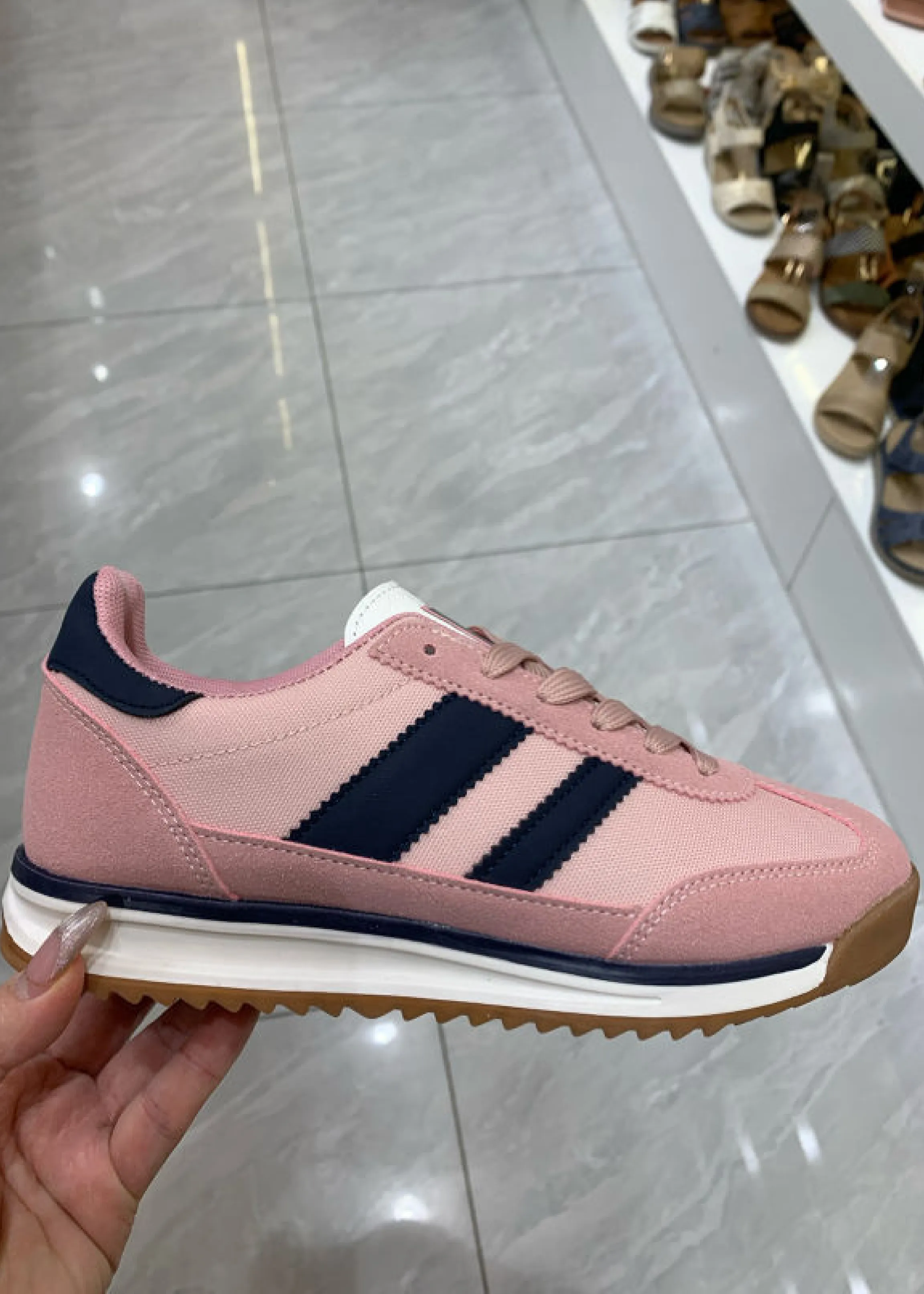 Shonda Pink Navy Stripe Trainers
