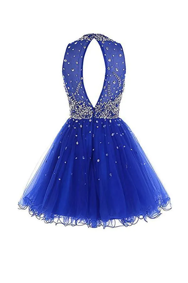 Short Tulle Beading Royal Blue Homecoming Dress Prom Gown  PG037
