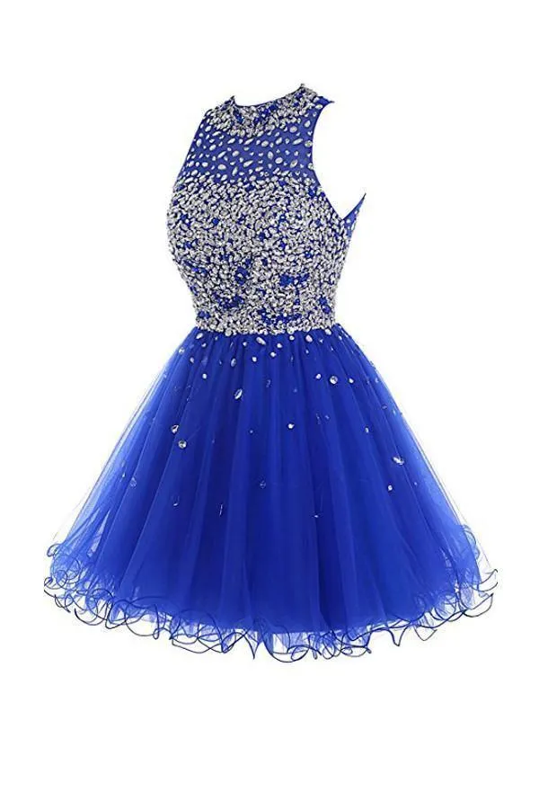 Short Tulle Beading Royal Blue Homecoming Dress Prom Gown  PG037