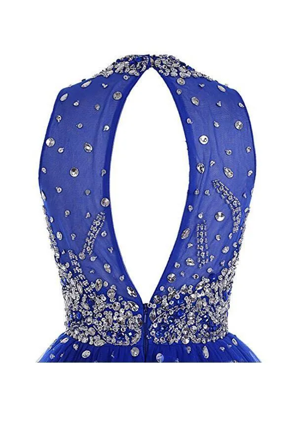 Short Tulle Beading Royal Blue Homecoming Dress Prom Gown  PG037