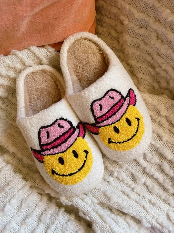 Smiley Face Cowboy Hat Slippers