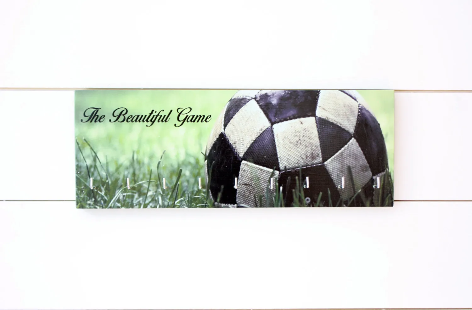 Soccer / Football Medal Holder - The Beautiful Game - Photo background of ball in grass - Medium