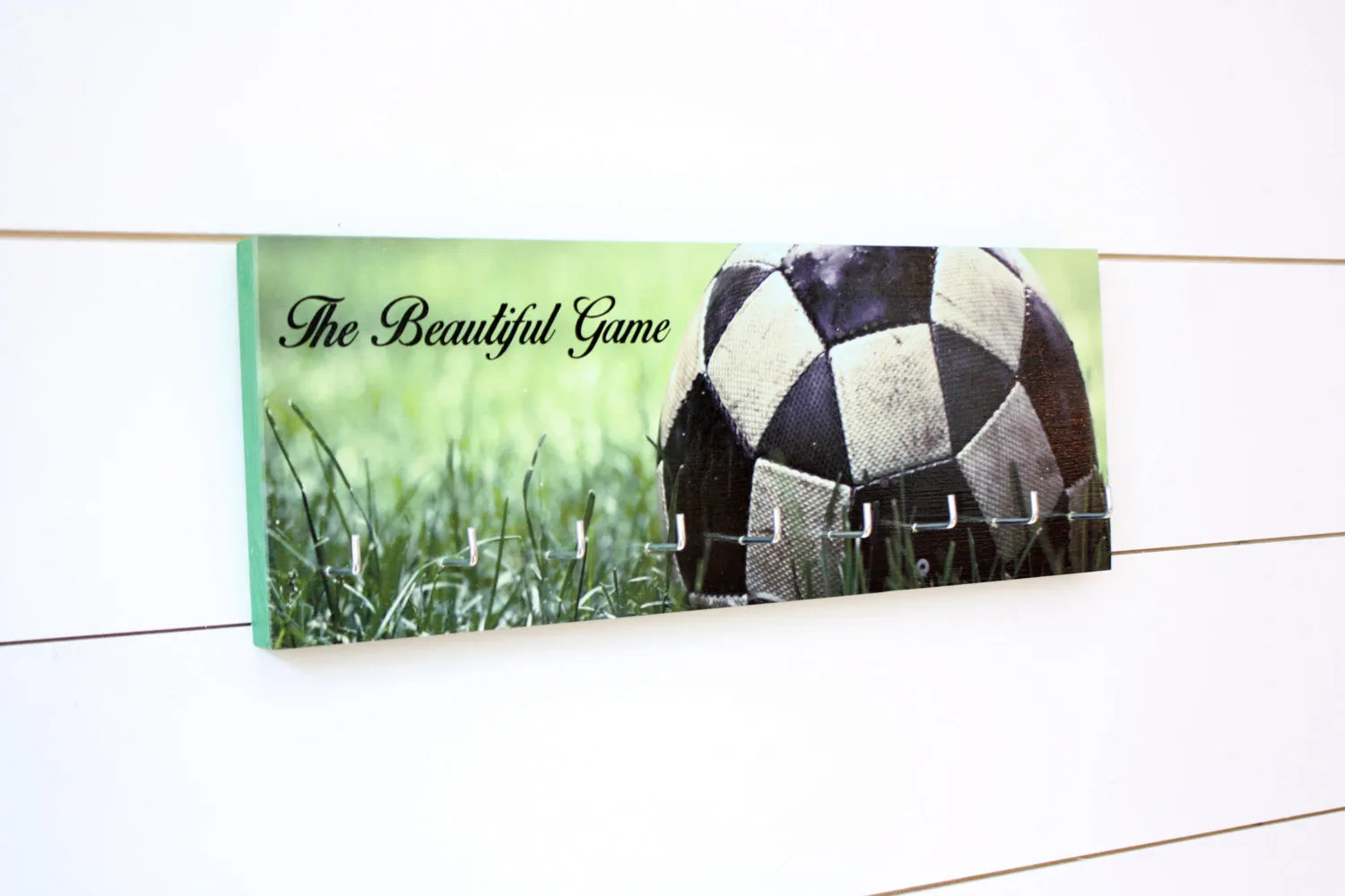 Soccer / Football Medal Holder - The Beautiful Game - Photo background of ball in grass - Medium