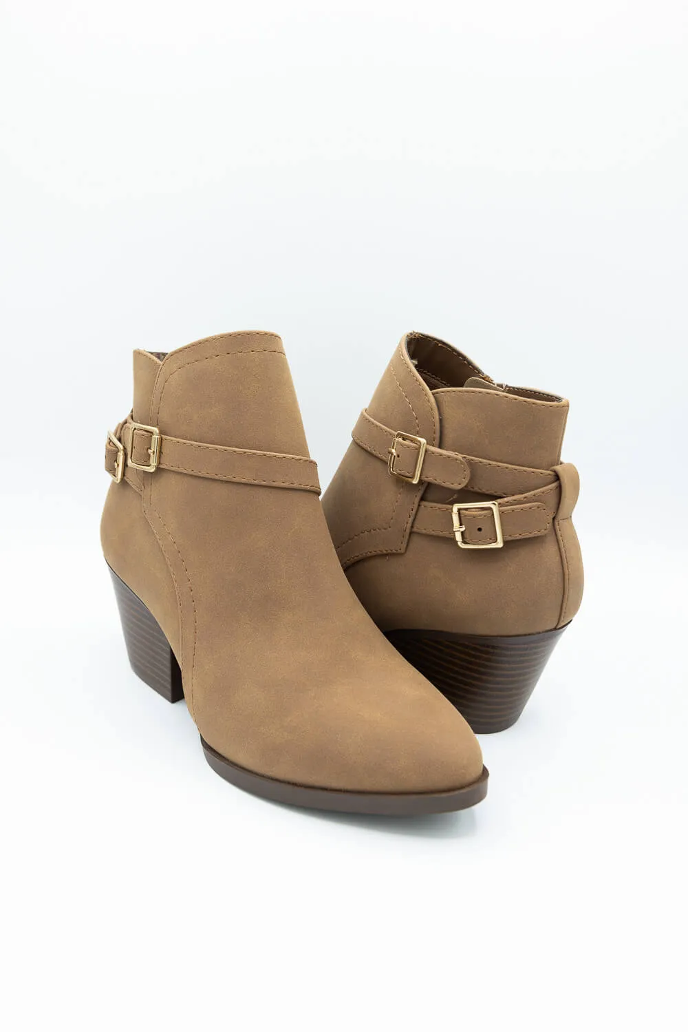Soda Nadine Buckle Booties for Women in Mid Tan | NADINE-S MID TAN