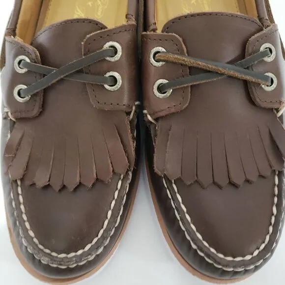 Sperry Top Sider x Brooks Brothers Boys SIZE 5 Kiltie Boat Shoes Brown STS24332