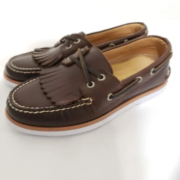 Sperry Top Sider x Brooks Brothers Boys SIZE 5 Kiltie Boat Shoes Brown STS24332