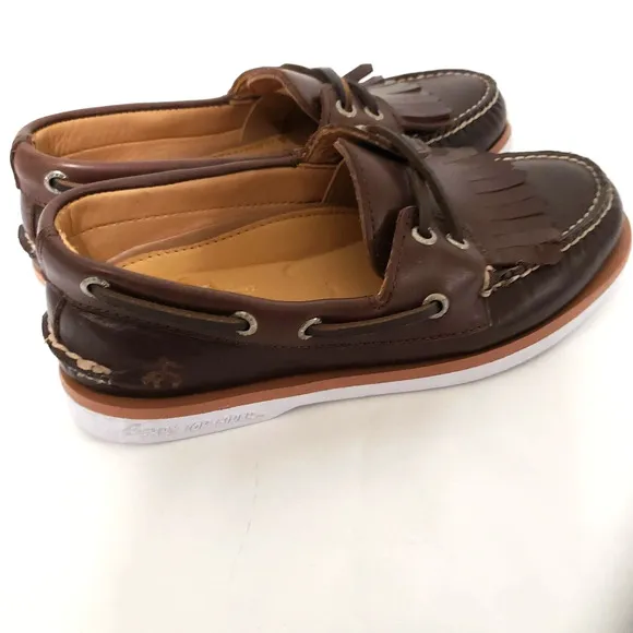 Sperry Top Sider x Brooks Brothers Boys SIZE 5 Kiltie Boat Shoes Brown STS24332