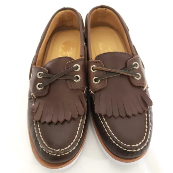 Sperry Top Sider x Brooks Brothers Boys SIZE 5 Kiltie Boat Shoes Brown STS24332