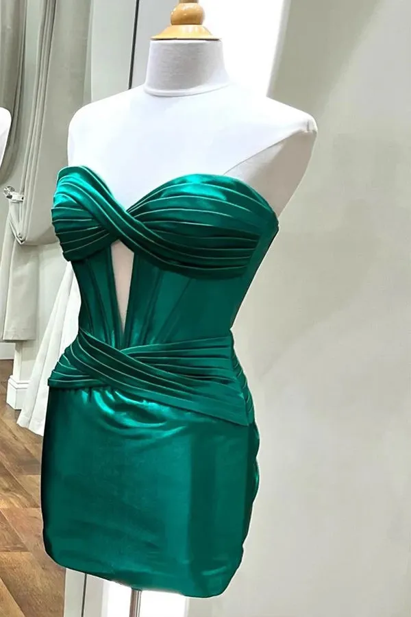 Strapless Keyhole Ruched Mini Homecoming Dress Graduation Dress HD0404