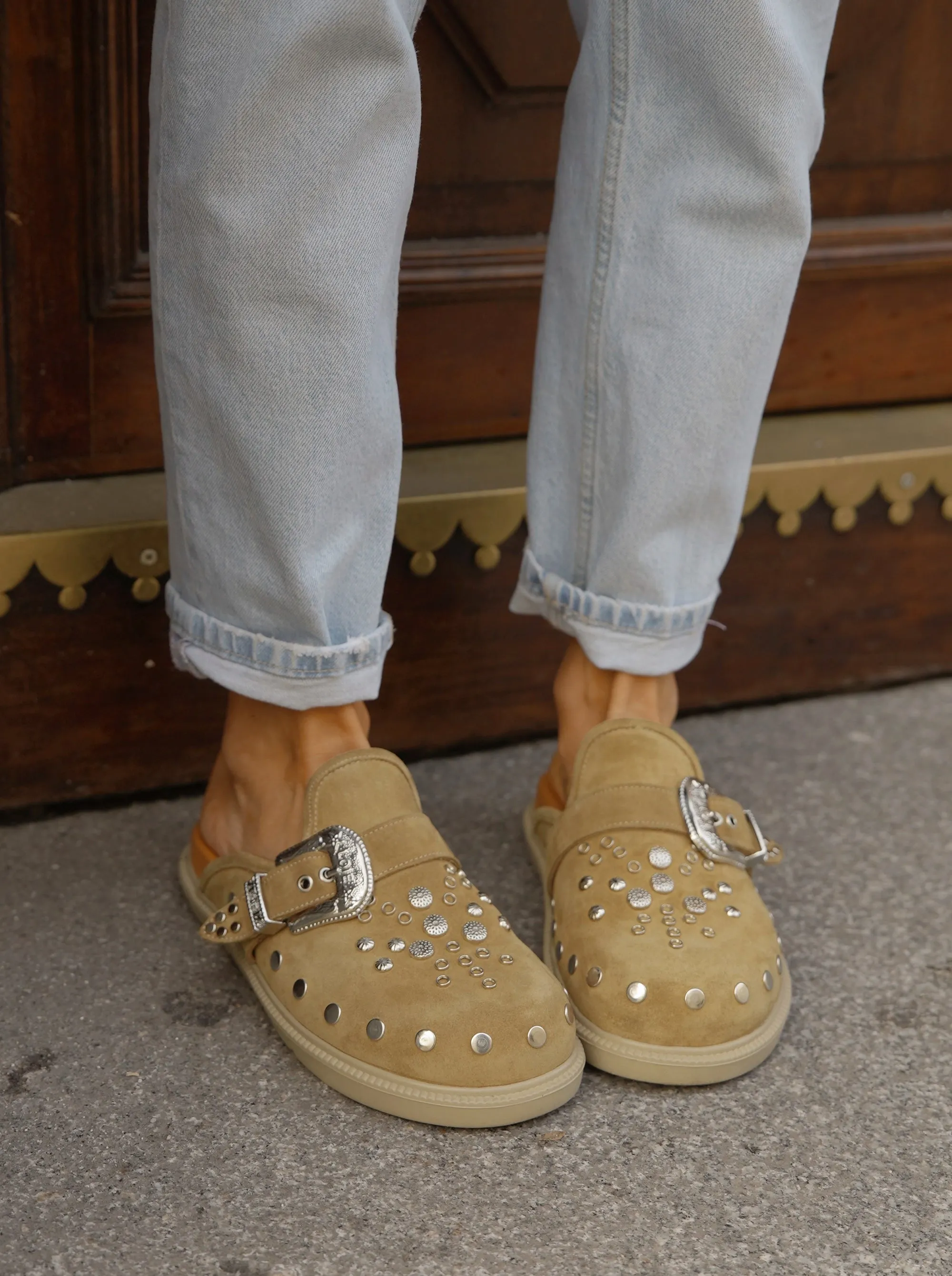 SUN CAMEL SUEDE MULES SLIPPERS