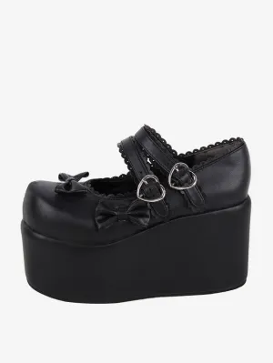 Sweet Lolita Footwear White Bows Round Toe PU Leather Lolita Pumps