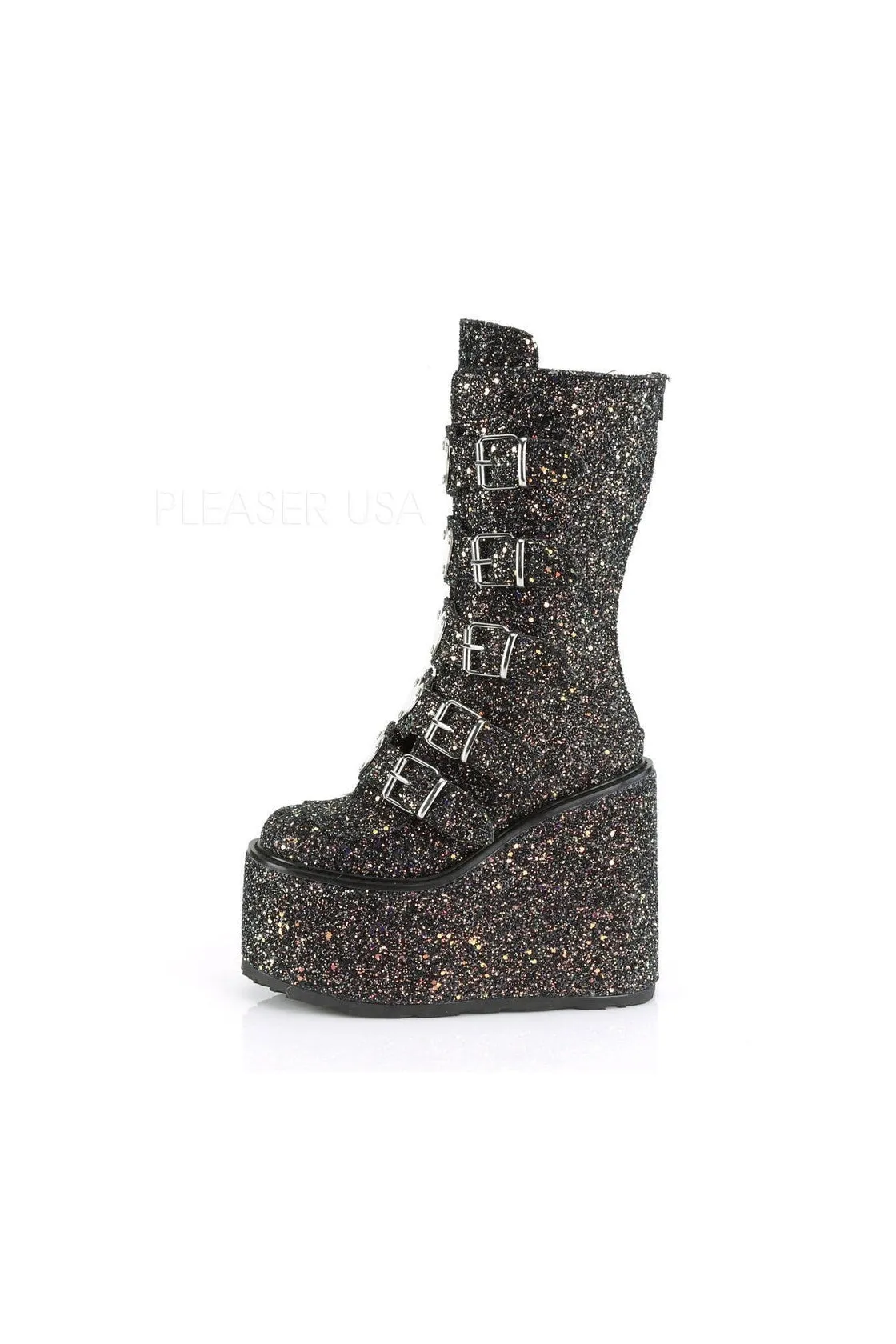 SWING-230G Demonia Knee Boot | Black Glitter