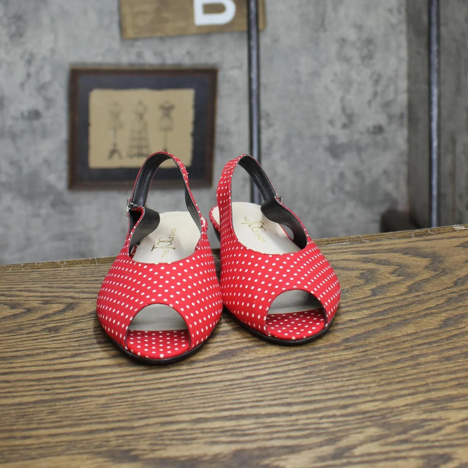 The Tog Shop Womens Vintage Open Toe Flats with Strap Red White Polka Dot 6M