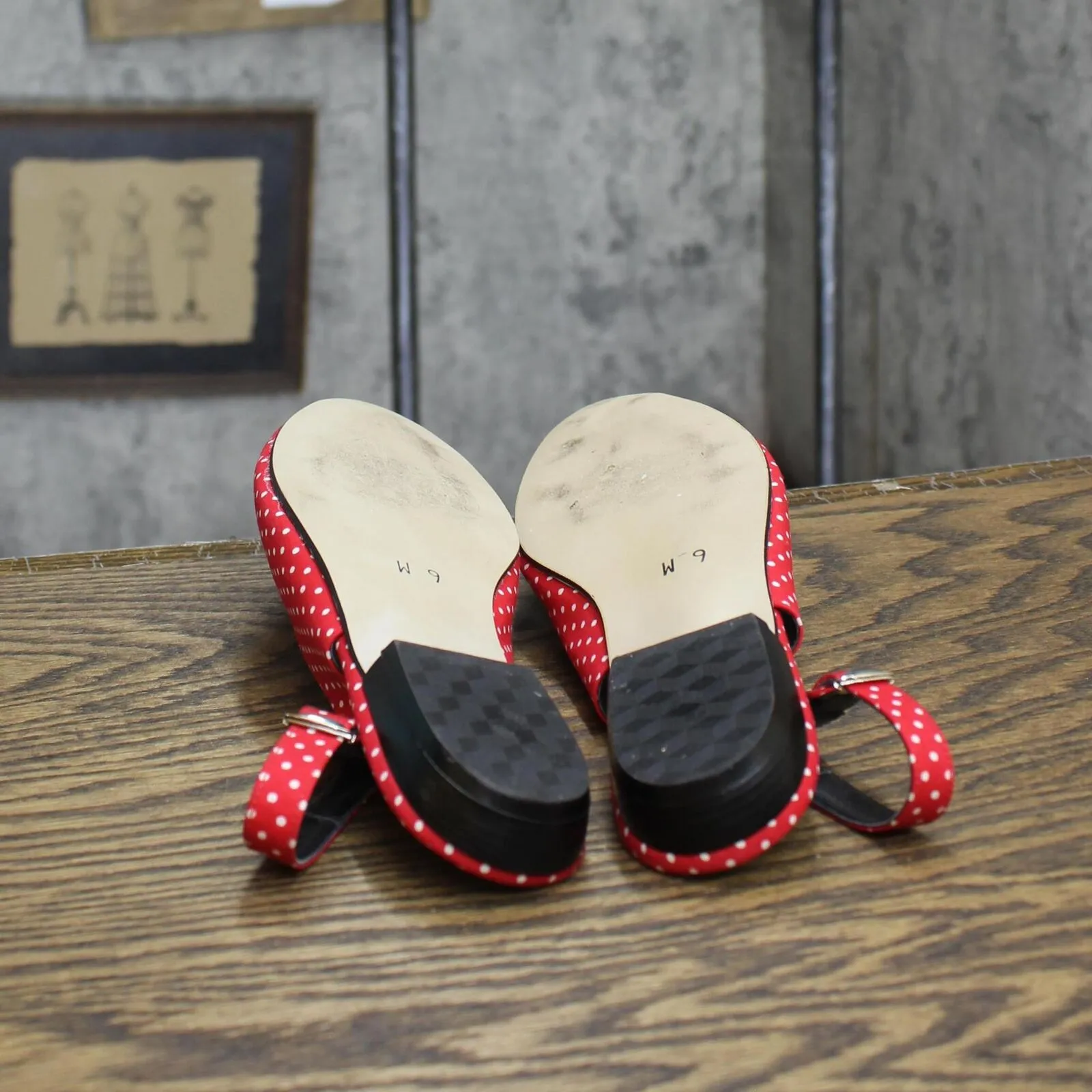 The Tog Shop Womens Vintage Open Toe Flats with Strap Red White Polka Dot 6M