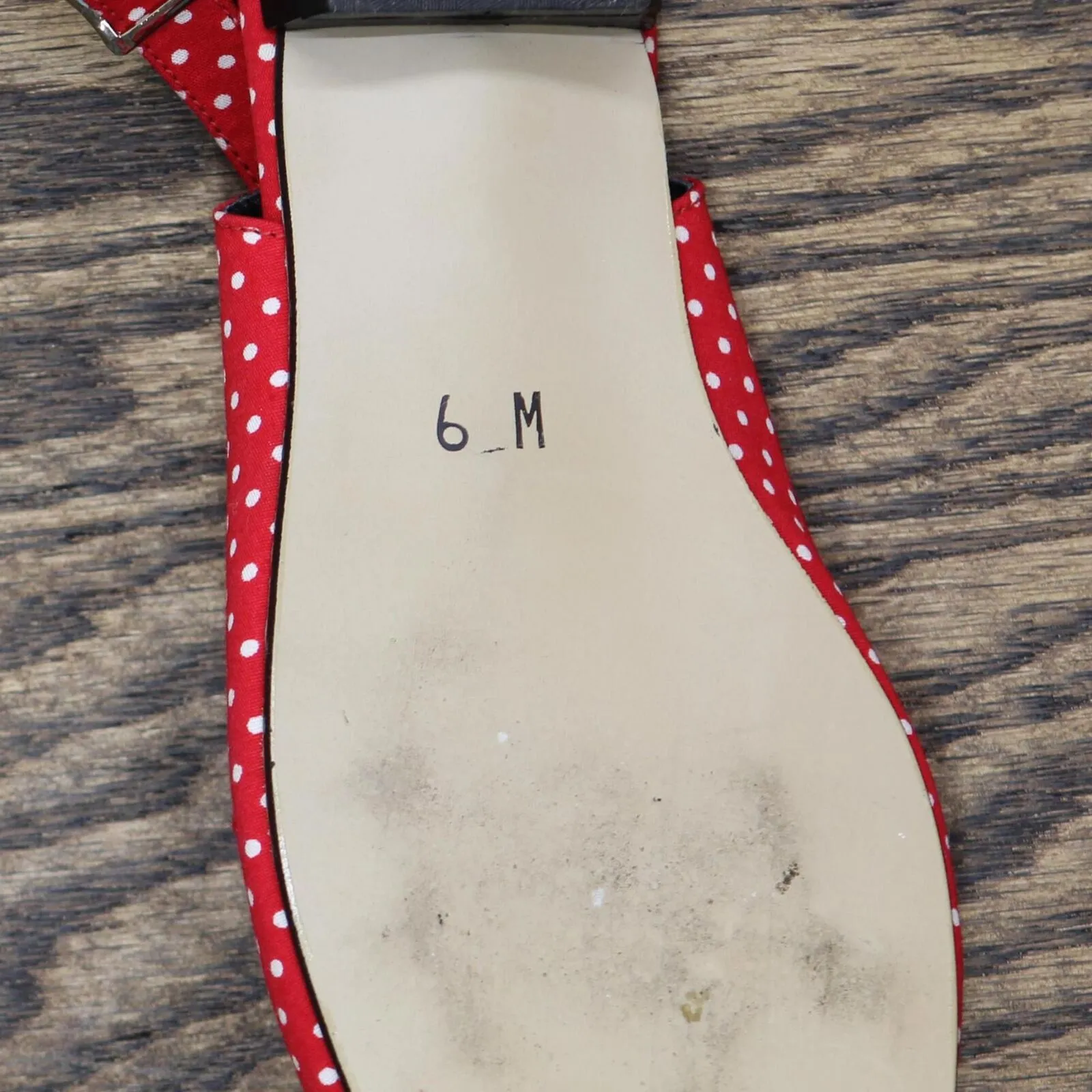The Tog Shop Womens Vintage Open Toe Flats with Strap Red White Polka Dot 6M