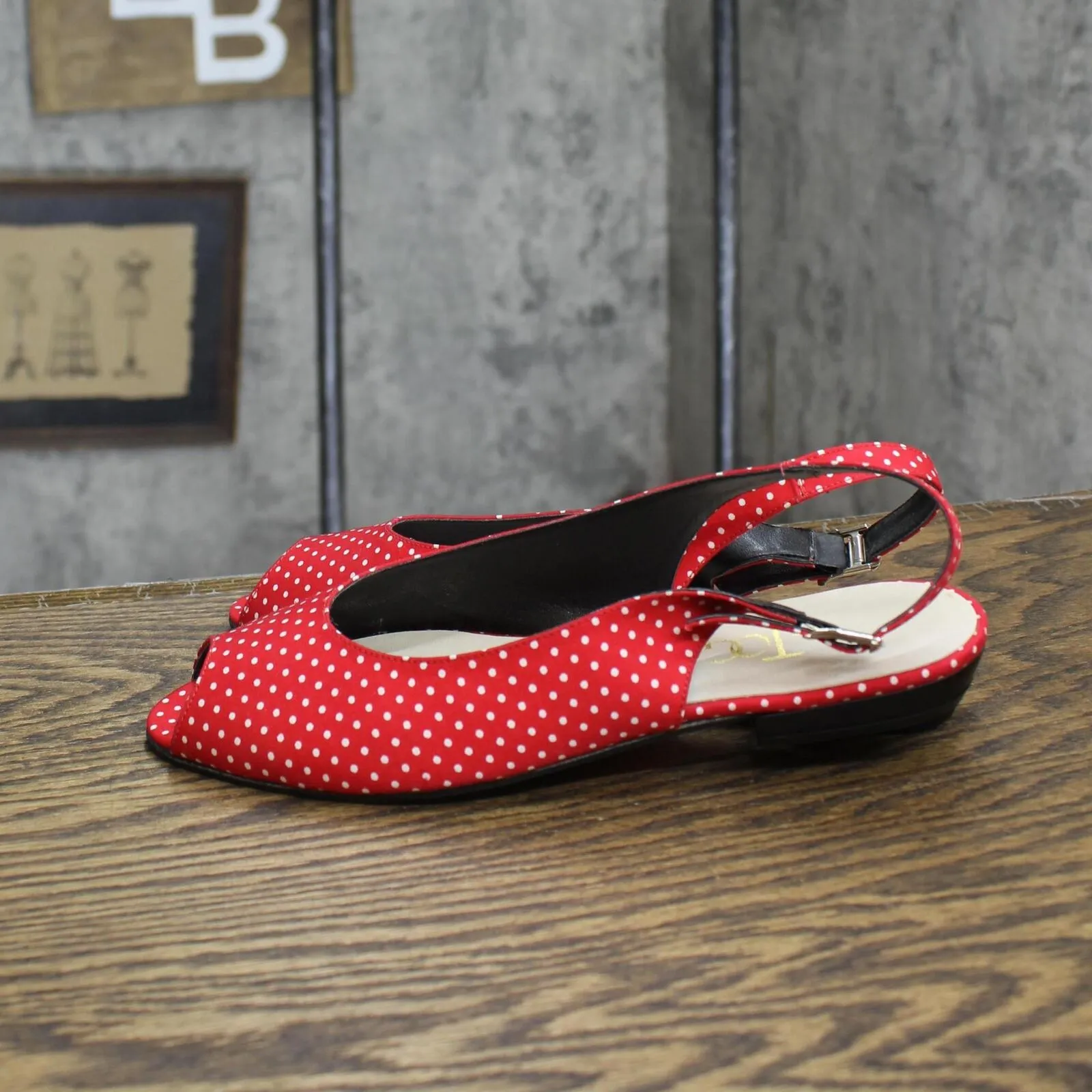 The Tog Shop Womens Vintage Open Toe Flats with Strap Red White Polka Dot 6M