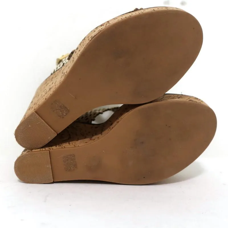 Tory Burch Cork Platform Wedge Sandals Cream Daisy Cutout Leather Size 6.5