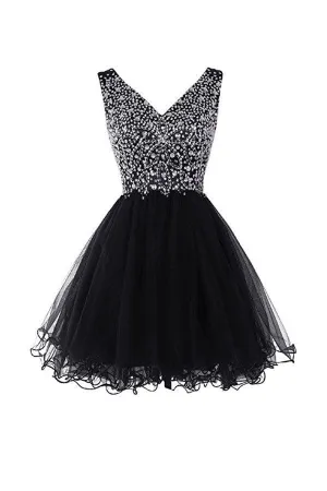 V-neck Beads Chiffon Homecoming Dress Short Prom Dress TR007