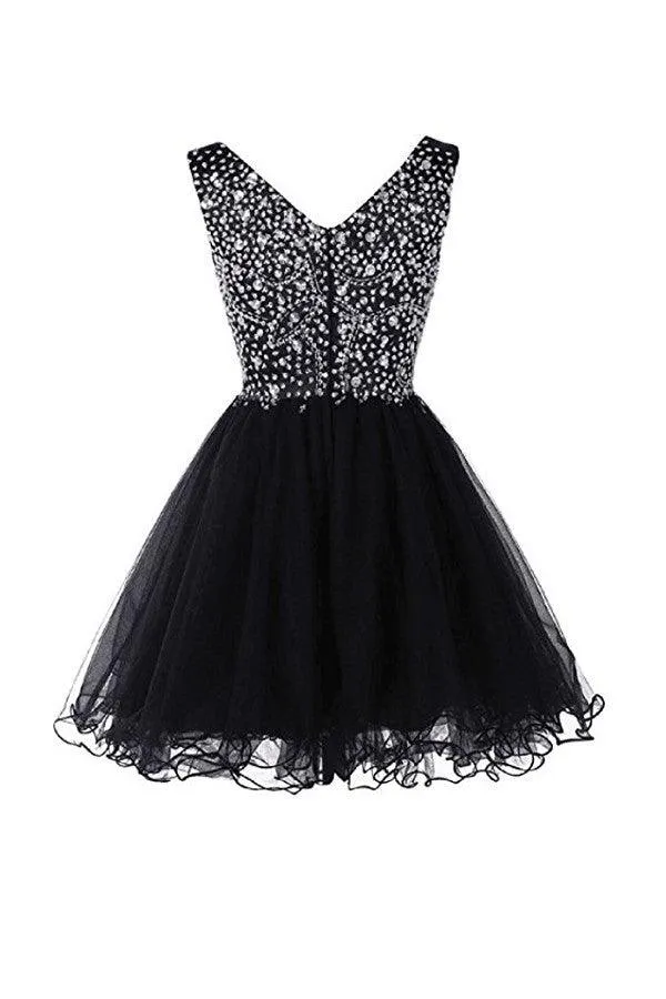 V-neck Beads Chiffon Homecoming Dress Short Prom Dress TR007