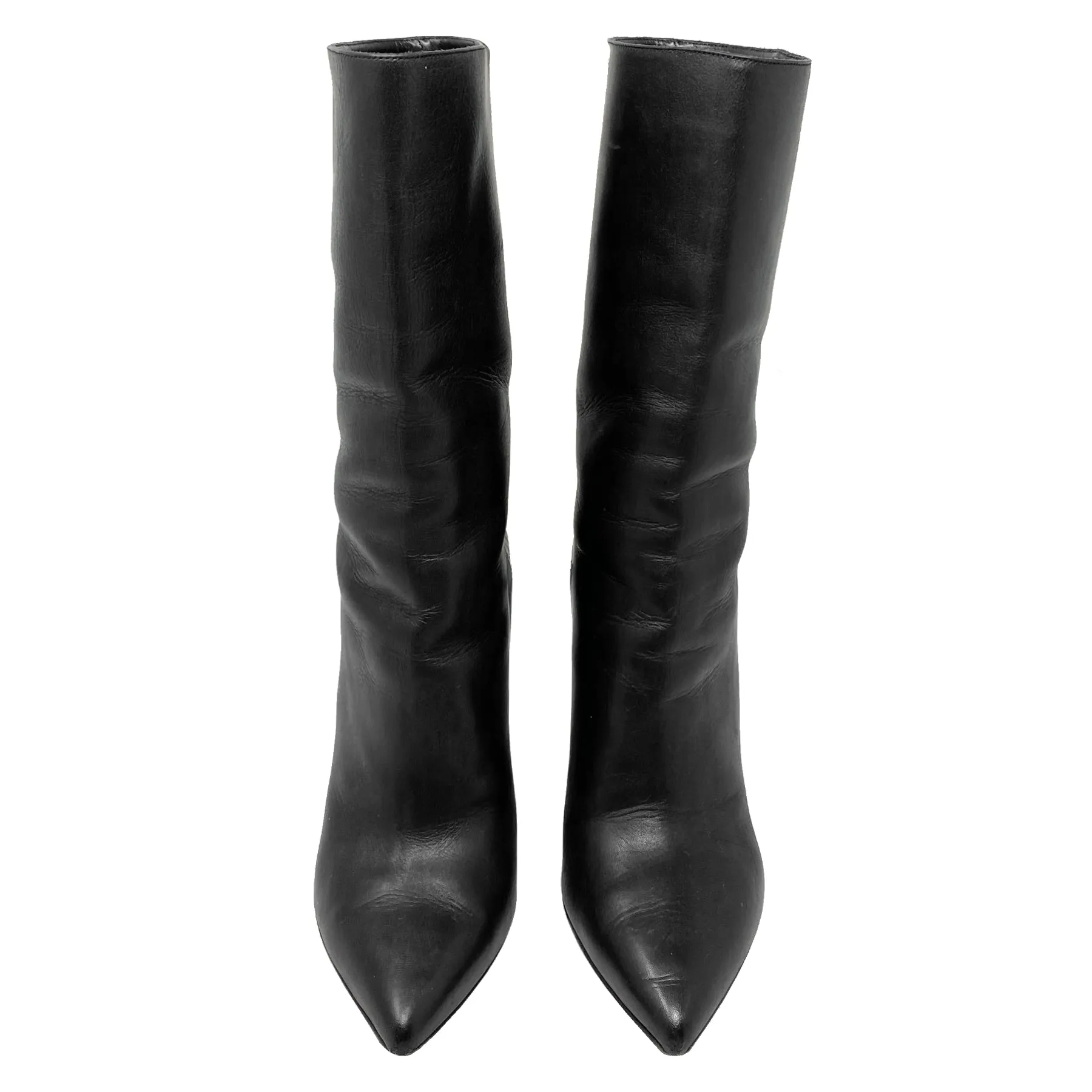 Valentino Black Leather Snakeskin Mid Calf Pointed Toe Block Heels Boots Size EU 37