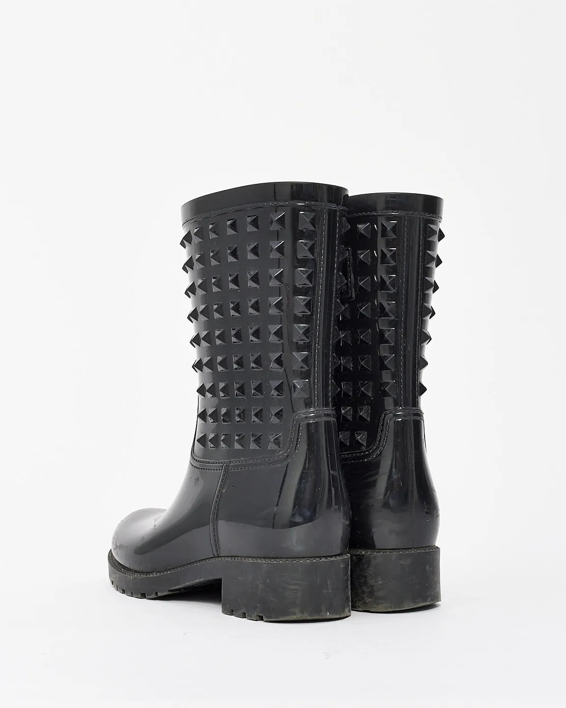 Valentino Black Rubber Rockstud Rain Boots - 38