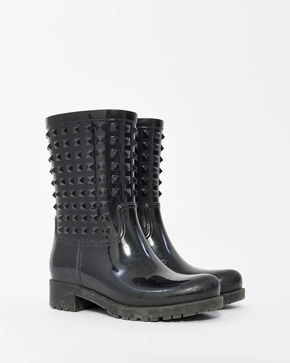 Valentino Black Rubber Rockstud Rain Boots - 38