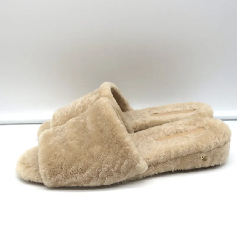 Veronica Beard Desiree Shearling Slides Sand Size 8.5 Wedge Sandals NEW