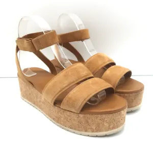 Vince Jet Cork Wedge Platform Sandals Tan Suede Size 8