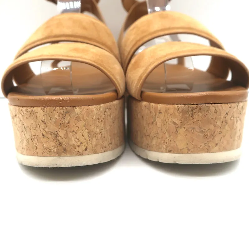 Vince Jet Cork Wedge Platform Sandals Tan Suede Size 8
