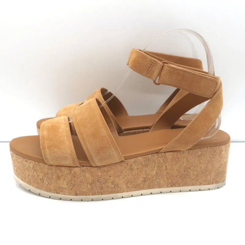 Vince Jet Cork Wedge Platform Sandals Tan Suede Size 8