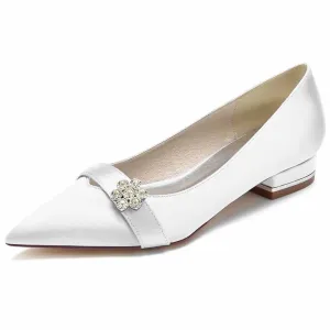 Women Event Flats Satin Bridal Shoes with Bead Buckle Pattern