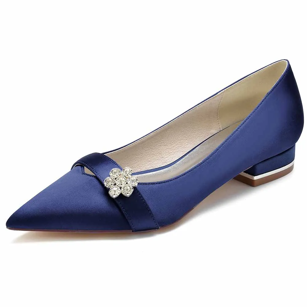 Women Event Flats Satin Bridal Shoes with Bead Buckle Pattern