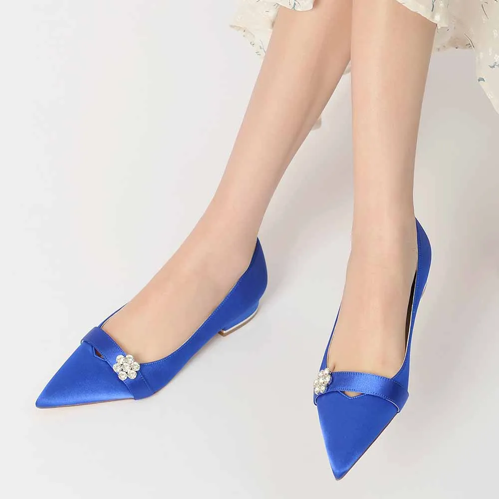 Women Event Flats Satin Bridal Shoes with Bead Buckle Pattern