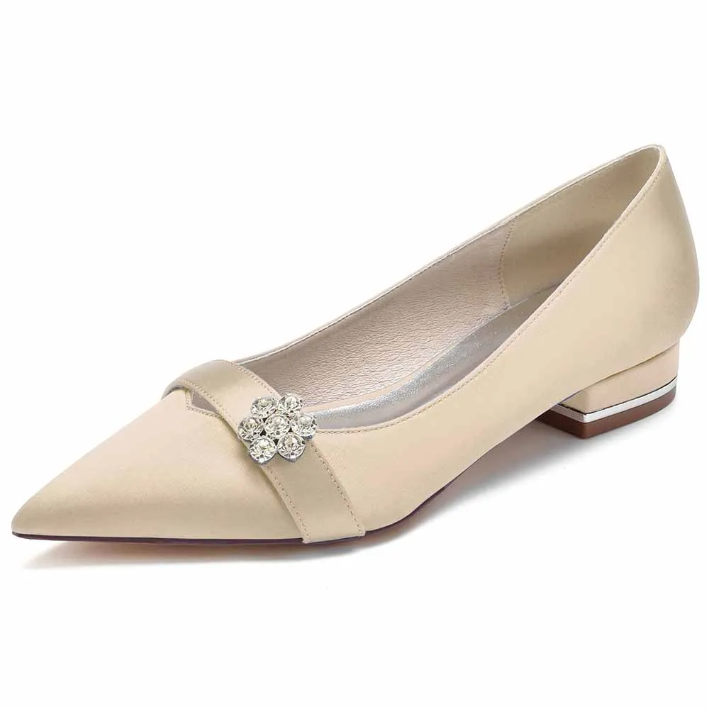 Women Event Flats Satin Bridal Shoes with Bead Buckle Pattern