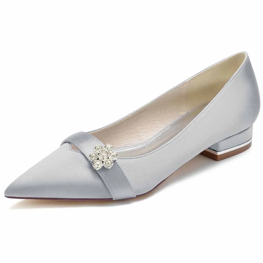 Women Event Flats Satin Bridal Shoes with Bead Buckle Pattern