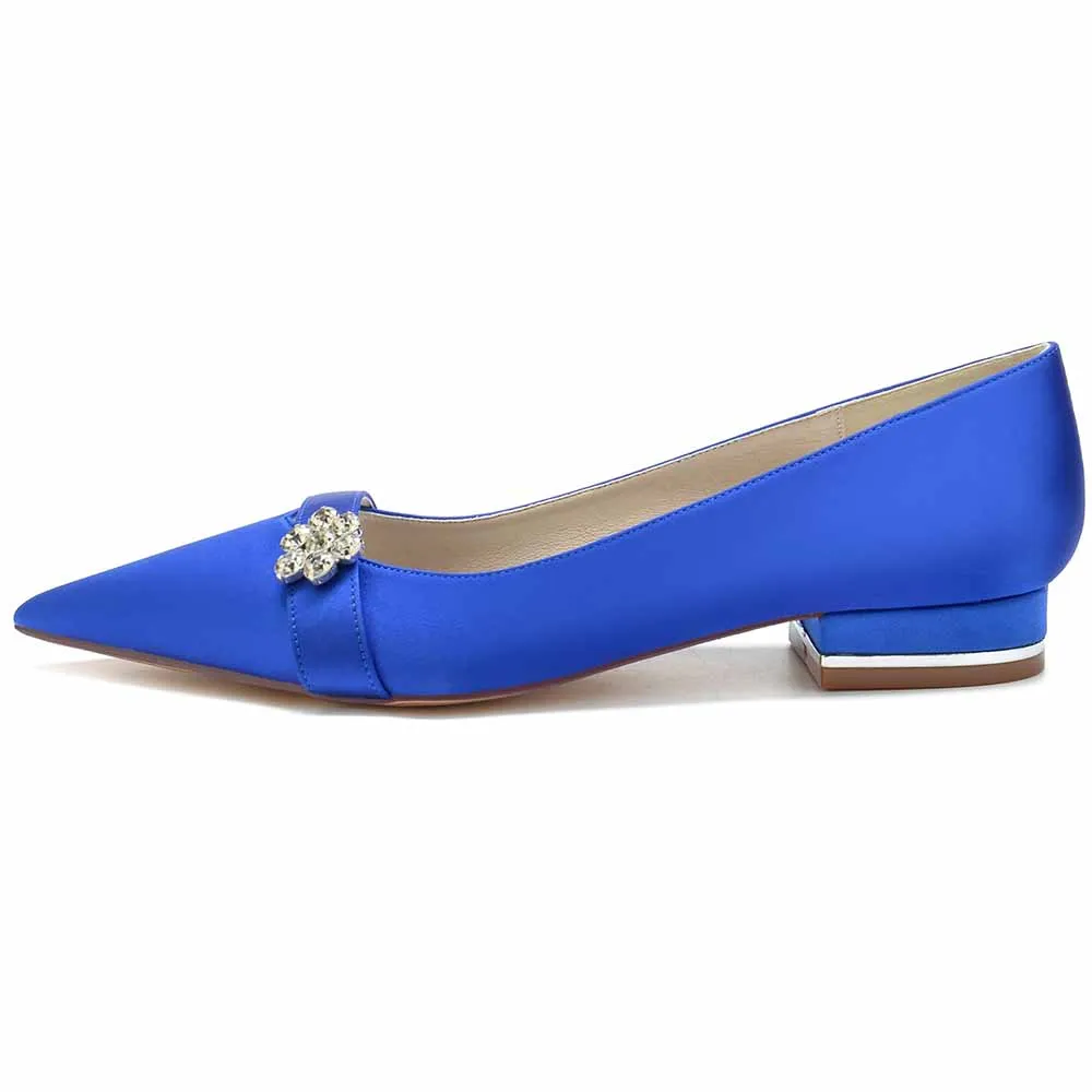Women Event Flats Satin Bridal Shoes with Bead Buckle Pattern