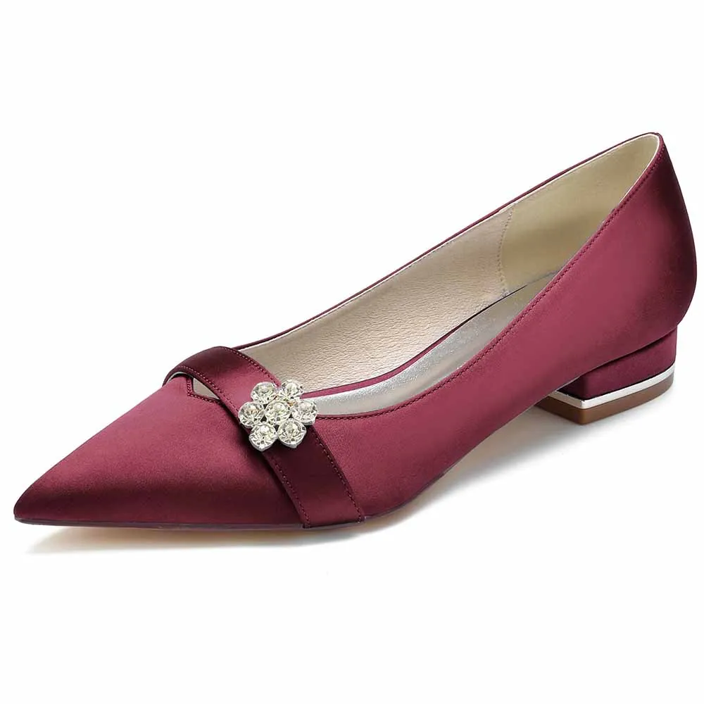 Women Event Flats Satin Bridal Shoes with Bead Buckle Pattern