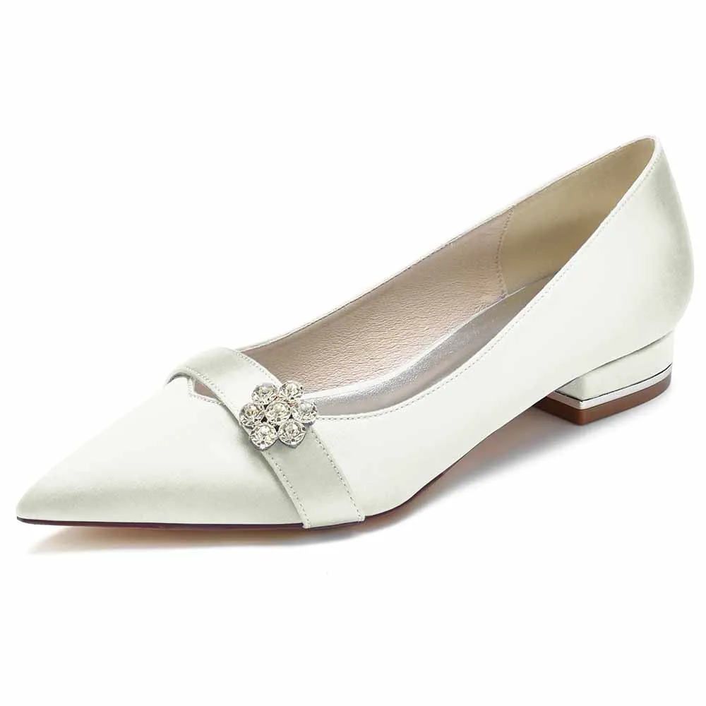 Women Event Flats Satin Bridal Shoes with Bead Buckle Pattern